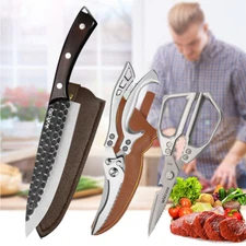 3X Kitchen Boning Knives Butcher's Chef Knife Meat Cleaver Poultry Shear Scissor