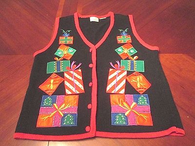 WOMEN'S KATHIE LEE PRESENTS BOWS UGLY CHRISTMAS PARTY SWEATER VEST GAUDY SIZE S