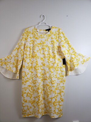 Eloquii Scuba Womens Dress Size 24 Bell Flare Sleeve Yellow Floral Cottagecore | eBay Eloquii Scuba Womens Dress Size 24 Bell Flare Sleeve Yellow Floral Cottagecore | eBay