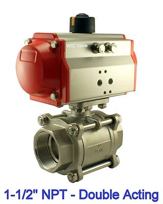 WIC VALVE 1.5" Inch Pneumatic Air Actuated Stainless Ball Valve Double Acting Air Return