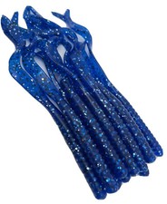 7in Blue silver flash Soft Plastic Worm Ribbon U-Tail bass fishing Bait 25ct