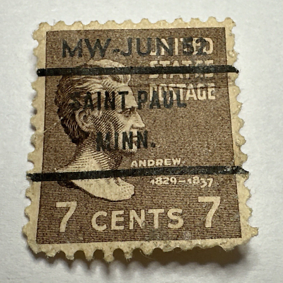 US 7 Cent Presidential Issue Andrew Jackson Stamp Issued 1938