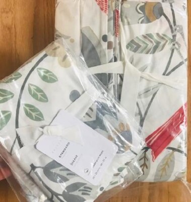 Pottery Barn Jolly Bird Duvet Cover Set Queen 2 Standard Shams Christmas Holiday