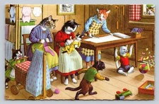 Artist Eugen Hartung Busy Cats Knit Play Newborn Feeds Mainzer Postcard Belgium
