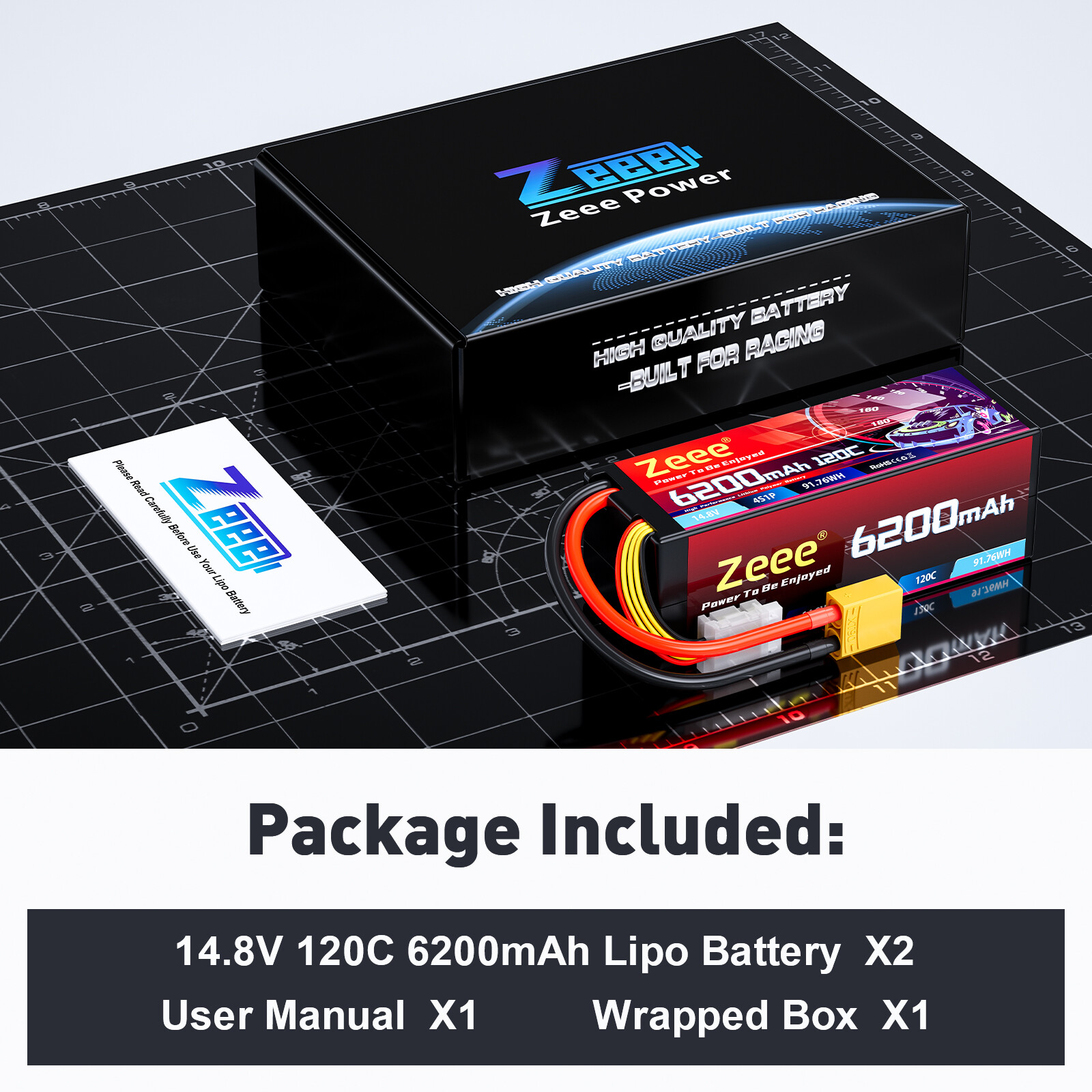 2x Zeee 4S Lipo Akku 14.8V 120C 6200mAh Hardcase XT90 für RC LKW Auto Boot Buggy