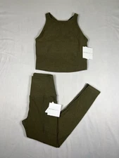 Beyond Yoga Spacedye Pocket High Waisted Leggings & Cropped Tank Set Green Sz S