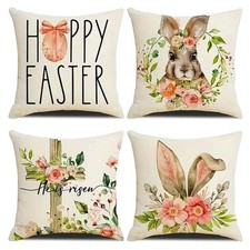 Happy Easter Pillow Covers 18x18 of 4 Bunny Garland Spring Pillow Covers Case...