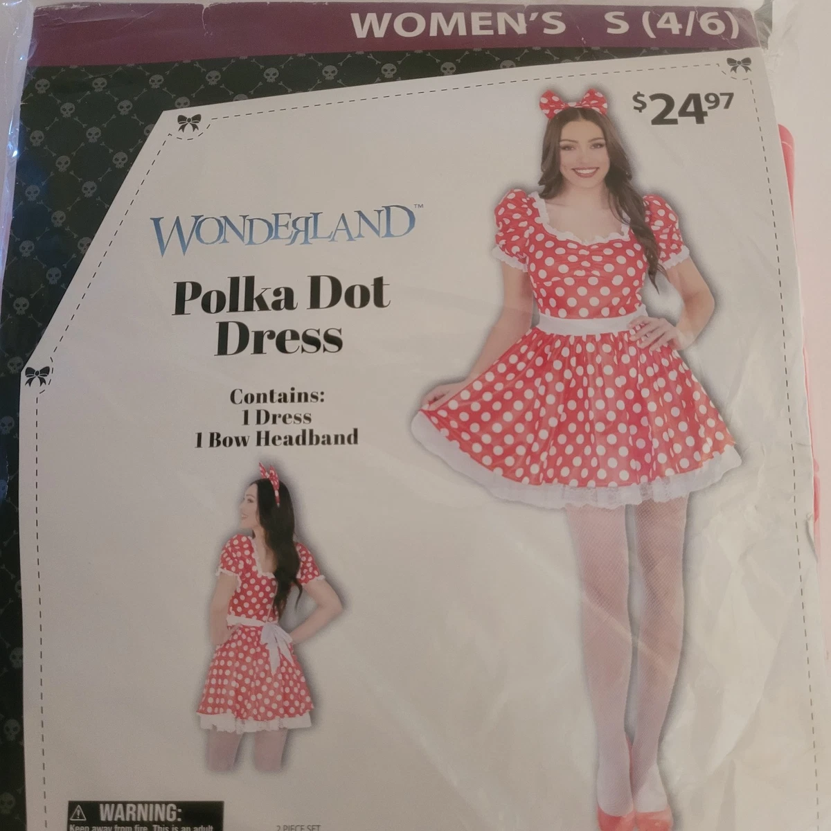 Disney Minnie Mouse Polka Dot Dress Ears Womens Small 4-6 Costume Halloween New