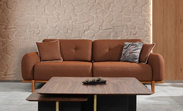 Stoffsofa Dreisitzer Couch Braun Sofa 3 Sitzer Polstersofa Moderne-image