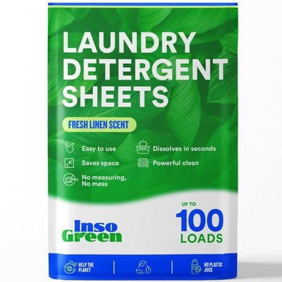 Eco Washer Sheets Detergent - 100 Loads, Zero Plastic 100 Count (Pack of 1)