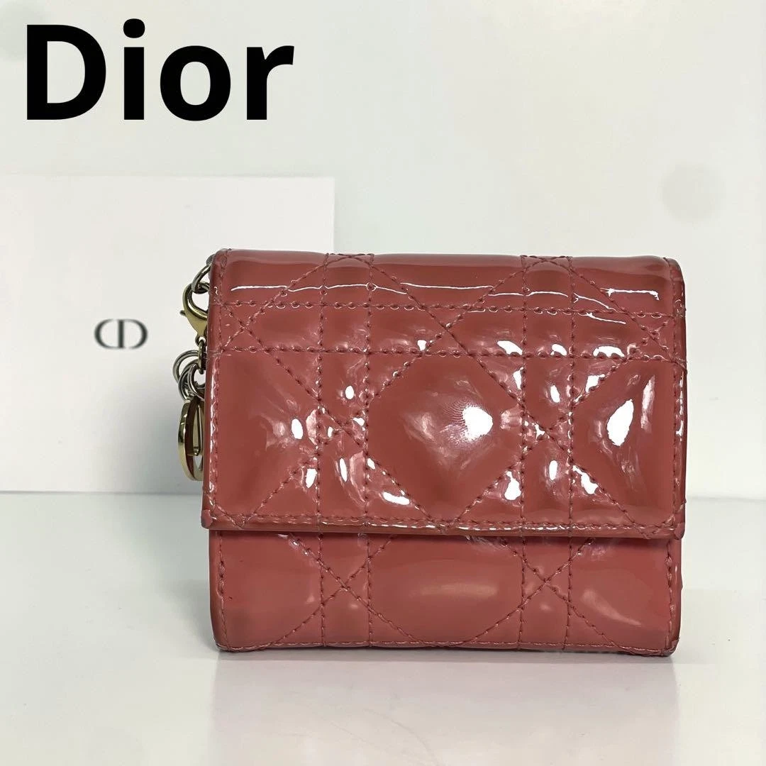 Portefeuille Dior Canage Lotus émaillé triple cuir véritable rose