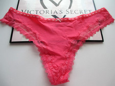 VICTORIA'S SECRET Ribbon Bow Cotton Thong Panty VS Poppy S M L XL Lace Trim NWT