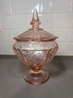 Anchor Hocking Pink Depression Glass Mayfair Open Rose Pedestal Candy Jar