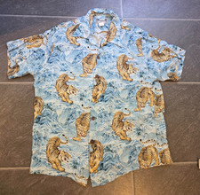 VTG KAMEHAMEHA RAYON LOOP COLLAR TIGER AOP MEN'S HAWAIIAN SHIRT SZ L HAWAII MADE