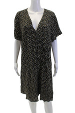 Madewell Womens V Neck Floral Asymmetric Button Down Dress Black Size L