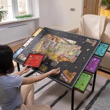2000-Piece Puzzle Table, Foldable with 8 Drawers & Cover, Portable Jigsaw Storag