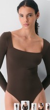 Aritzia Babaton Original Contour Square Neck Bodysuit M Rich Mocha Brown New