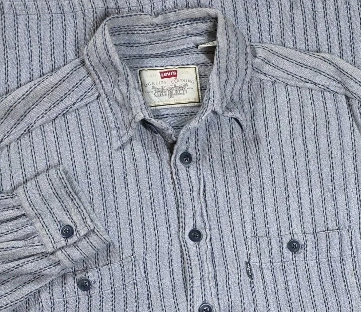 VTG 90s Levi's Work Shirt Men Long Sleeve Stripe Button Up XL Levi's Jean Wear