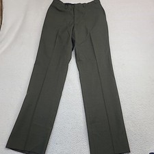 Military Trousers Pants Mens 35R Green Poly Wool Tropical Dress Un Hemmed 80's