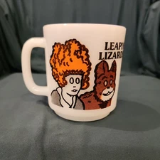 Fire King Orphan Annie Leapin' Lizards Milk Glass Coffee Mug 1975 Vintage