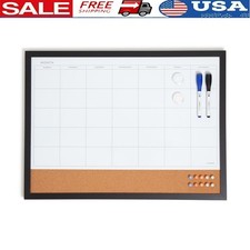 Magnetic Dry Erase Monthly Calendar Planner Board W/ Cork Strip  Push Pins New