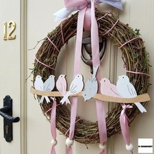 Kranz rosa 26cm V&ouml;gel T&uuml;rkranz Wandkranz Ostern Fr&uuml;hling Satinb&auml;nder