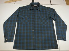 vtg Pendleton Loop Button Collar Flap Pocket Board Shirt Mens M Wool Blue Plaid