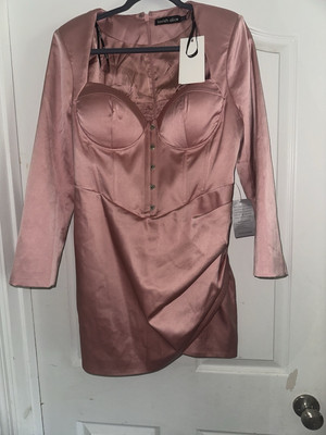 NWT Lavish Alice Satin Corset Wrap Mini Dress in Dusty Rose (US/16)