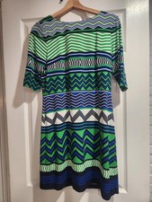 Eliza J Dress Womens 8 Multicolor Chevron Stripe Knit Shift Half Sleeve Boatneck