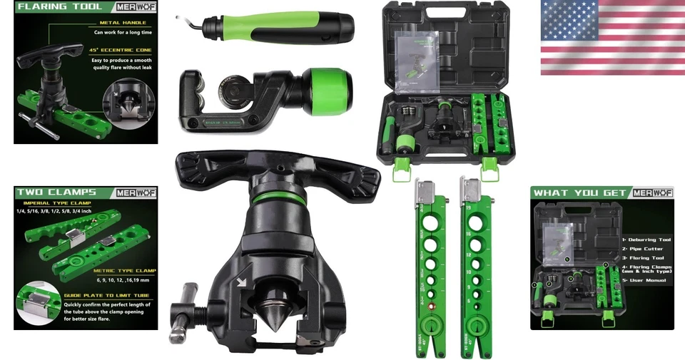 Heavy-Duty Manual Flaring Tool Kit with 45° Eccentric Design - 1/4'' to 3/4'' - Image 2 of 4
