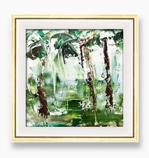 Australian Coastal Palms Artwork — Emerald Abstract Textured Art for Living Room