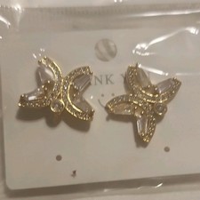 Gold Tone Bow Stud Earrings Bow Shape Metal B...