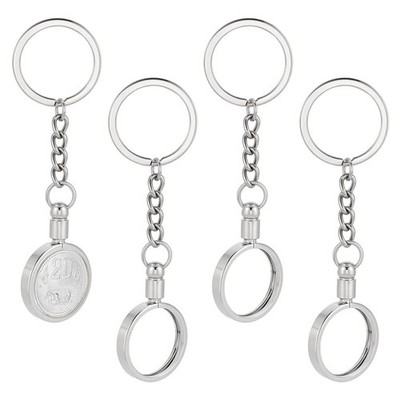 FINGERINSPIRE 4PCS Coin Holder Keychain 0.9 Inch Round Platinum Medallion Hol...