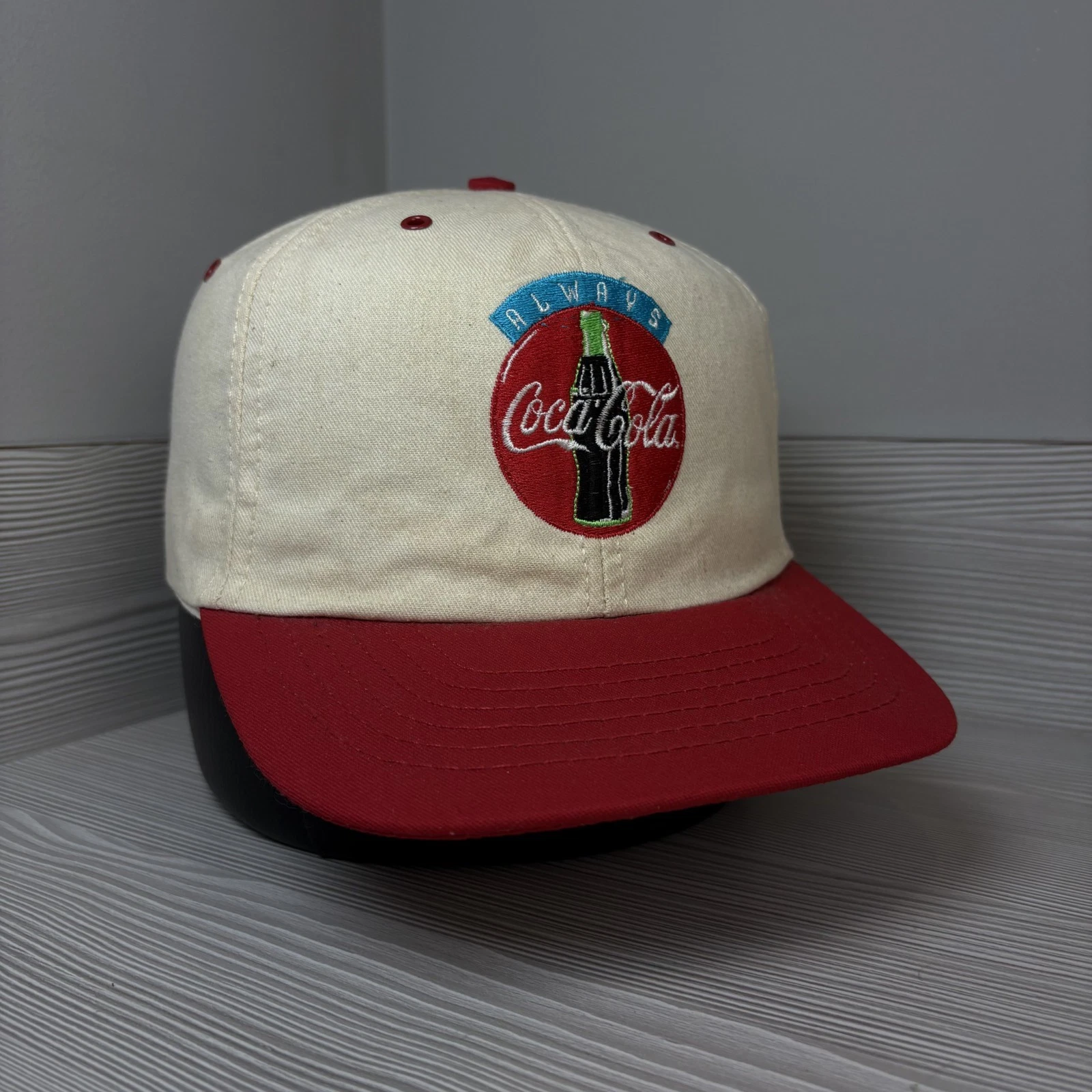 Vintage 90's Always Coca Cola Hat Cream Red Promo Soda Cap Snapback Adjustable