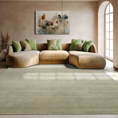 Multi Size LoomBloom Moss Contemporary Wool Area Rug, Hand Loomed Solid Pattern