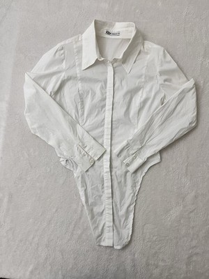 Mexton Crop Top Hemd weiß - Größe 38 - Knüpfmuster Y2K