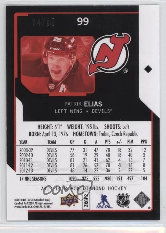 2013-14 Upper Deck Black Diamond Star Rubies /50 Patrik Elias #99 - Image 2 of 2