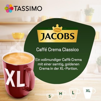 Tassimo Kapseln Jacobs Caffè Crema Classico XL 80 Kaffeekapseln 5x16 Pads 1328ml