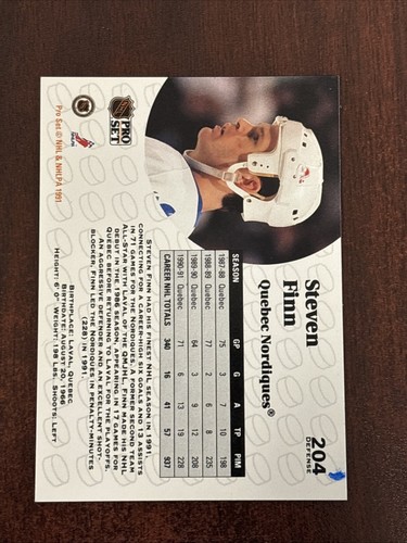 1991-92 Pro Set Steven Finn #204 AUTO Quebec Nordiques AUTOGRAPH Signed - Picture 2 of 2