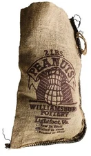 Williamsburg Pottery Peanuts Burlap Bag/Sack 2lb, Lightfoot, Va -Vintage