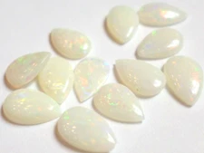 12 Natural White Fiery Opals 6x4mm Pear Cabochon Cabs Gemstone from Australia