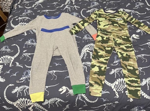 Lot Of 2 Jcrew Crewcuts Boy Pajamas 2pc: Glow In Dark Camo/Waffle Gray Size 4