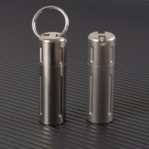 TA2 Titanium Waterproof Pill Container Box Keychain Outdoor EDC Sealed Storage - Picture 10 of 14