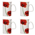 4x Ashdene Red Poppies 320ml/11.5cm Can Mug Tea/Coffee Latte Cup Fine Bone China