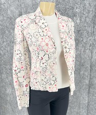 Ann Taylor Loft Floral Women Long Sleeve Open Front Cotton Jacket Blazer White 2