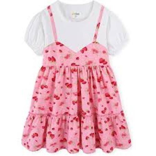 NWT Toddler Girls Size 4T Pink Strawberries Short Sleeve 1 PC Ruffle Dress - Picture 1 of 1