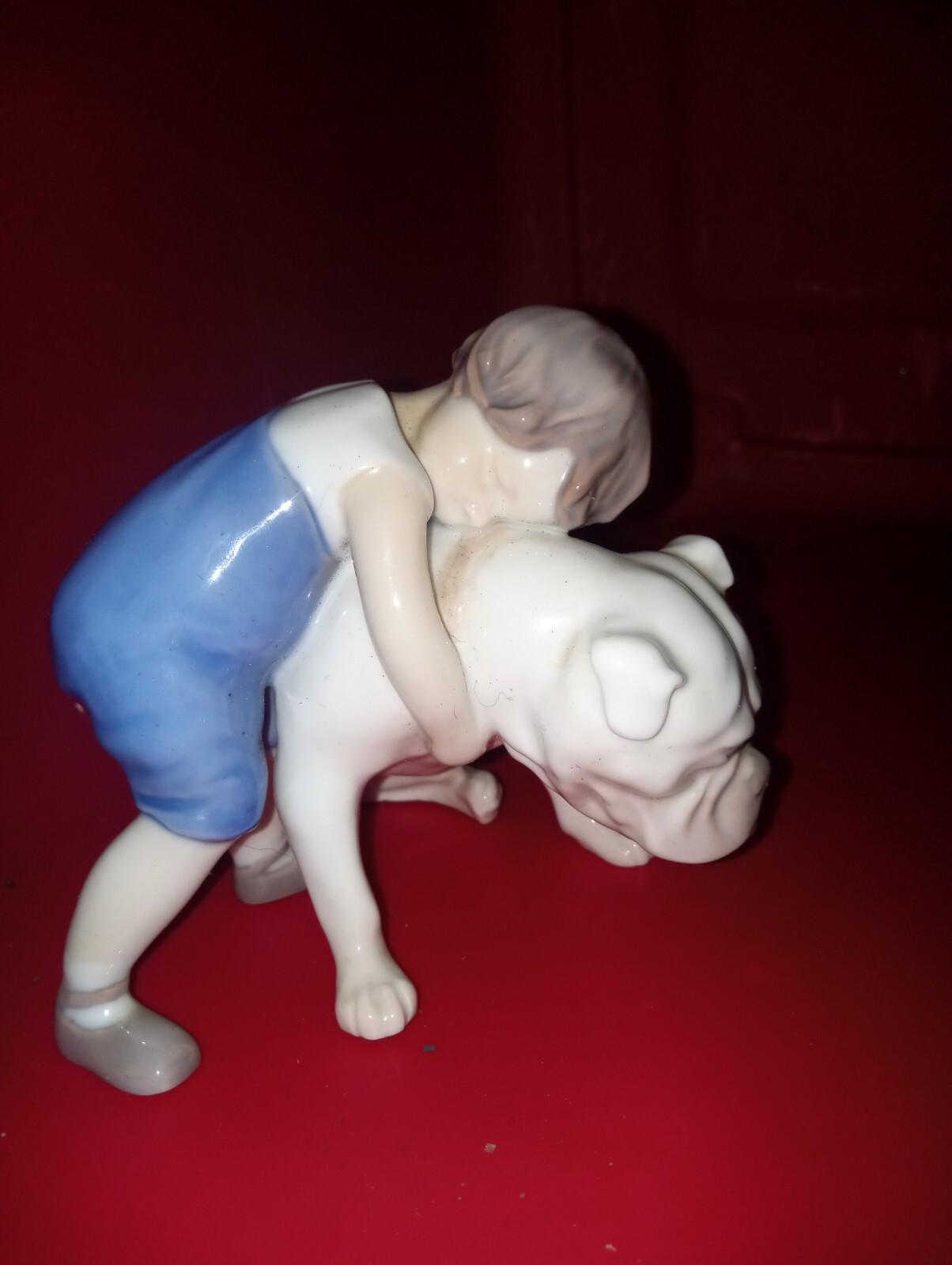 porcelain ceramic bulldog With Boy Figurine