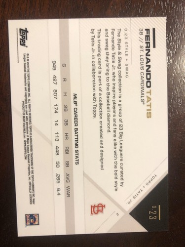 2019 Topps X Fernando Tatis Jr 0.23 Style + Swag Fernando Tatis Cardinals - Picture 2 of 2