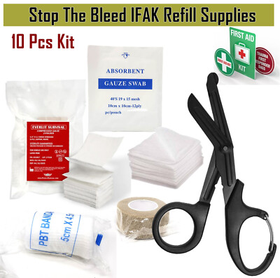 10 Pcs IFAK First Aid Supplies for Medical Trauma Refill or Create New Kit
