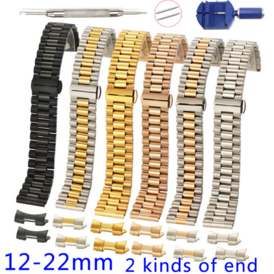 Semicircle Metal Strap 12mm-22mm Flat Curved Ends Stainless Steel Watch Bracelet